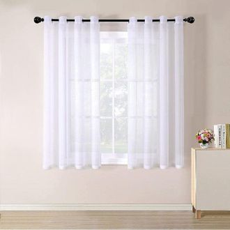 OEM Cortinas Transparentes Con Ojales En Degradado Para Cocina, Sala De Estar Y Dormitorio. 2 Paneles, 140 X 175 Cm, Color Blanco