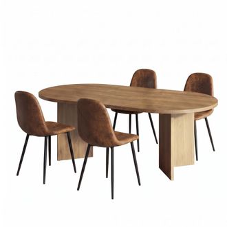 Urban Meuble Conjunto mesa extensible 200 cm y 6 sillas marr&oacute;n efecto cuero