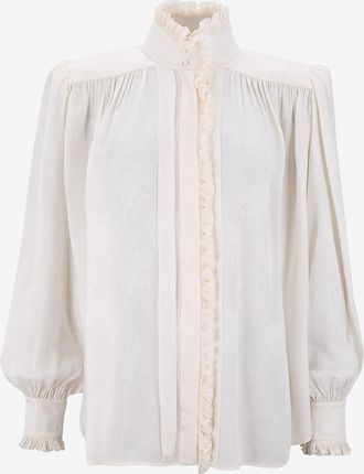 Chlo&eacute; Seiden-Jacquard Bluse mit Stehkragen Puff&auml;rmeln