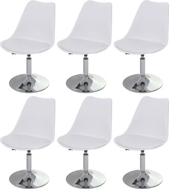 Hhg [nunca Usado] Juego De 6 Sillas Giratorias Malm&ouml; T501, Silla De Cocina, Altura Regulable, Polipiel, Blanco, Base Cromada