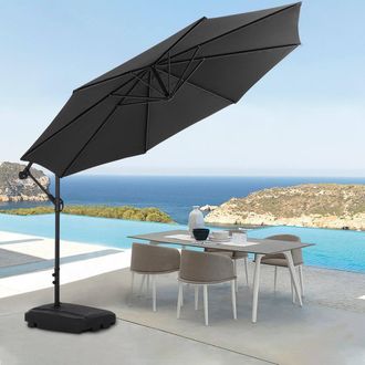 Living and Home 3M Banana Cantilever Patio Parasol for Outdoor Sunshade and Rain with Fillable Base on Wheels in Black
