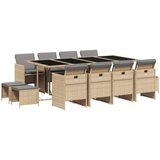 vidaXL Vidaxl - Set Pranzo da Giardino 13 pz con Cuscini Beige Misto Polyrattan