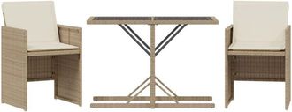 vidaXL Sillas y mesita de jardín 3 piezas ratán sintético cojín beige vidaXL