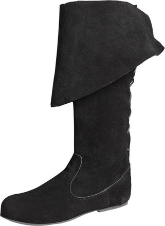 Generic Mens Medieval Pirate Boots, Flat Low Heel Knee-High Boots Non-Slip Comfortable Suede Casual Shoe Renaissance Plus Size Snow Long Boot Fashion Leisure 