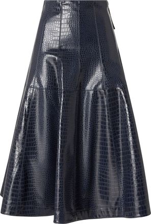 Pinko Blue Crocodile-Effect Midi Skirt