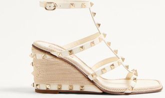 Valentino Garavani Sandalo Zeppa Rockstud In Vitello Con Ricamo Cornely 80Mm Donna AVORIO 35.5