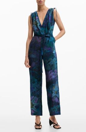 Desigual Abstract Floral Jumpsuit in Dark Blue at Nordstrom, Size X-Small