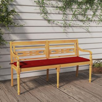 vidaXL Vidaxl - Banco Batavia Con Coj&iacute;n Rojo Madera Maciza De Teca 150 Cm