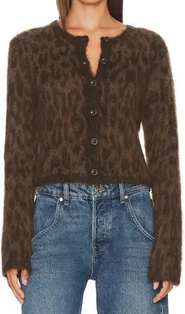 Astr Fuzzy Crewneck Cardigan In Cheetah