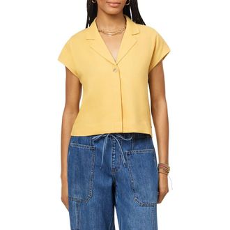 Scotch & Soda Short Sleeve Linen Blend Button-Up Top in Ochre at Nordstrom Rack, Size X-Large