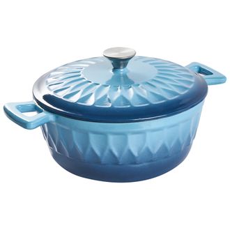 Beliani Cacerola De Hierro Fundido Con Tapa Apta Para El Horno Compatible Con Todo Tipo De Placas De Cocina Azul Castino