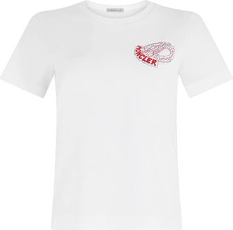 Moncler Katoenen T-shirt met Print - Dames - T-shirts - Wit - XS - Katoen - Tops