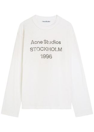 Acne Studios Logo-print Long-sleeve Cotton-blend T-shirt - White - S (UK8-10 / S)