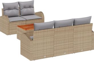 vidaXL Garden Sofa Set 6 pcs Beige Poly rattan Vidaxl
