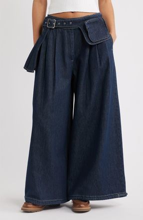 Damson Madder Mavi Pleated High Waist Wide Leg Balloon Jeans in Indigo at Nordstrom, Size 36