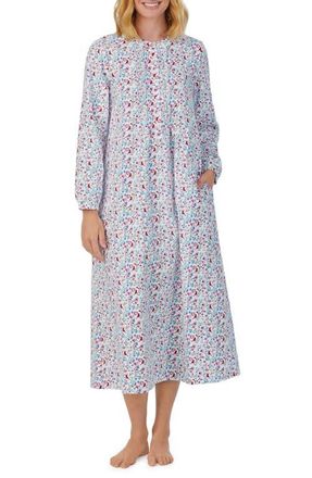 Lanz of Salzburg Ballet Long Sleeve Flannel Nightgown in Wht Grd at Nordstrom, Size Large