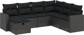 vidaXL Set De Comedor De Jard&iacute;n 7 Pzas Y Cojines Rat&aacute;n Sint&eacute;tico Negro Vidaxl
