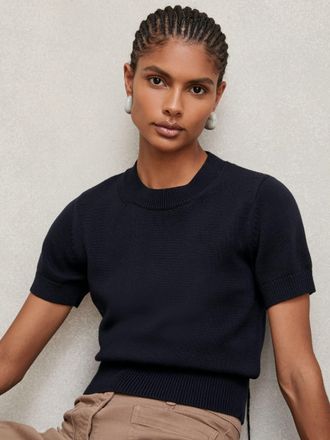 Reiss Navy Cotton And Wool Crew-neck Top, XS