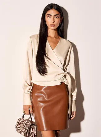 Icone Womens Satiny wraparound blouse