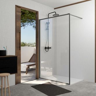 Aurlane Parete per Doccia 120x200 cm - Struttura Gun Metal - Vetro temperato trasparente da 6 mm