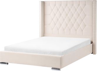 Beliani Cama Con Somier De Terciopelo Abotonado Glamuroso Blanco Crema 140 X 200 Cm Lubbon