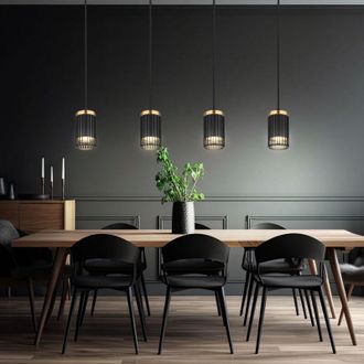 Globo Lighting Lampada a sospensione Lampada da sala da pranzo 4 fiamme nere color oro, metallo alluminio, 4x prese GU10, LxLxH 60x6x120 cm