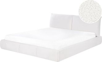 Beliani Cama Doble Moderna Tapizada En Boucl&eacute; 180 X 200 Cm De Listones Blanca Vinay