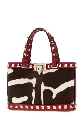 Valentino Garavani Womens Printed Calf Hair Rockstud Handbag Biancotestadimororossov Clutch