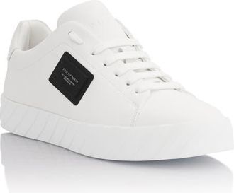 Philipp Plein Nappa Leather Low-Top Sneakers Placca Unisex in White at Nordstrom, Size 35