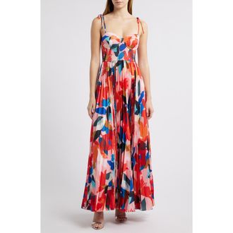 Hutch Pleated Bustier Maxi Dress in Coral Floral at Nordstrom, Size Small