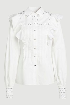 Karen Millen Womens Cotton Sateen Drama Sleeve Studded Woven Maxi Shirt - White - Size 10 UK