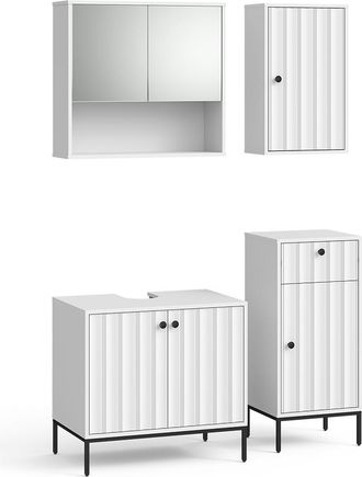 Vicco Conjunto De Muebles De Ba&ntilde;o Eliza, Ondulaci&oacute;n Blanca, 4 Partes, Vicco