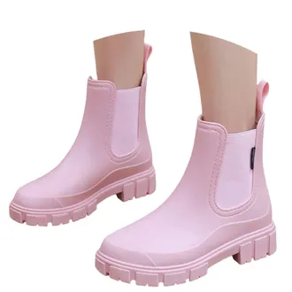 Generic Ankle Rubber Wellies Women Short Wellies Women Garden Shoes Welly Boots Non Slip Detachable With Cotton Inside Rain Boots