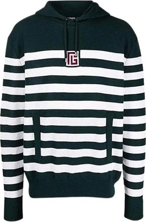 Balmain Wollen Logo Sweatshirt Horizontale Strepen Hoodie - Heren - Hoodies - Zwart - XS - Wol - Hoodies & sweatvesten