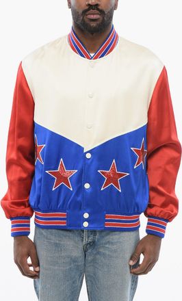 Celine Satin Bomber STARS with Color Block Design and Sequin Details Celine