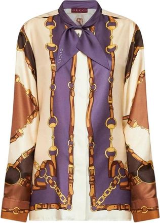 Gucci Paardrij Zijden Blouse - Dames - Blouses - Veelkleurig - XL - Overhemden