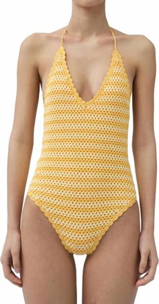 SIMKHAI Karoline Crochet Halter One Piece In Mango Multi