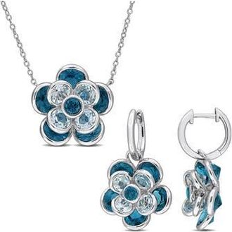 Delmar London Blue Topaz Flower Earrings & Necklace Set at Nordstrom Rack