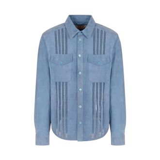 Marni Leren overhemd - Heren - Casual Overhemden - Blauw - L - Leer - Overhemden