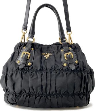 Prada Black Nylon Leather Tote Bag (Pre-Owned)