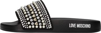 Love Moschino Platte schoenen van stof met applicaties - Dames - Sandalen - Zwart - 36 EU - Schoenen