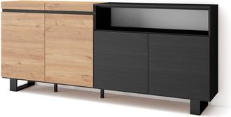 Skraut Home Aparadores Para Sal&oacute;n, Gran Capacidad De Almacenaje, 200x87x35cm, 4 Puertas, Dise&ntilde;o Industrial, Estilo Moderno, Roble Y Negro - Skraut Home