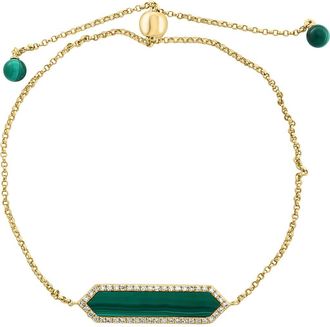 Effy 14K Yellow Gold Malachite Diamond Halo Bar Bracelet in 14K Gold at Nordstrom, Size 7.5