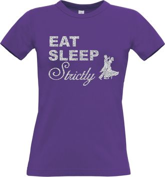Edward Sinclair | L | 12 | Eat Sleep Strictly | Purple Womens Fitted t-Shirt | with Silver Glitter Print