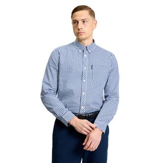 Ben Sherman Mens Signature Gingham Long-Sleeved Shirt (Dark Blue) - Size X-Small