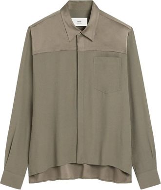 Ami contrast-panel long-sleeve shirt - men - Acetate/Viscose - 39 - Grey