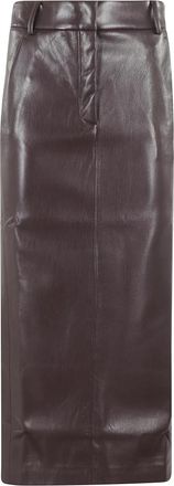 Andamane Bordeauxrode Kunstleren Hoge Taille Rok - Dames - Midirokken - Bruin - S - Rokken