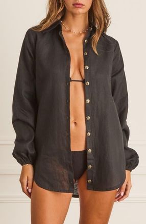 Aqua Blu Australia Relaxed Fit Odilia Beach Shirt in Black at Nordstrom, Size Xx-Large