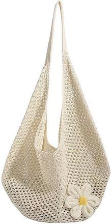 Generic Cymwer Women Girls Woven Straw Top Handle Shoulder Bag for School Work Travel (White)