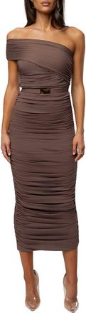 JLUXLABEL Opulent Ruched Midi Dress in Brown at Nordstrom, Size X-Small